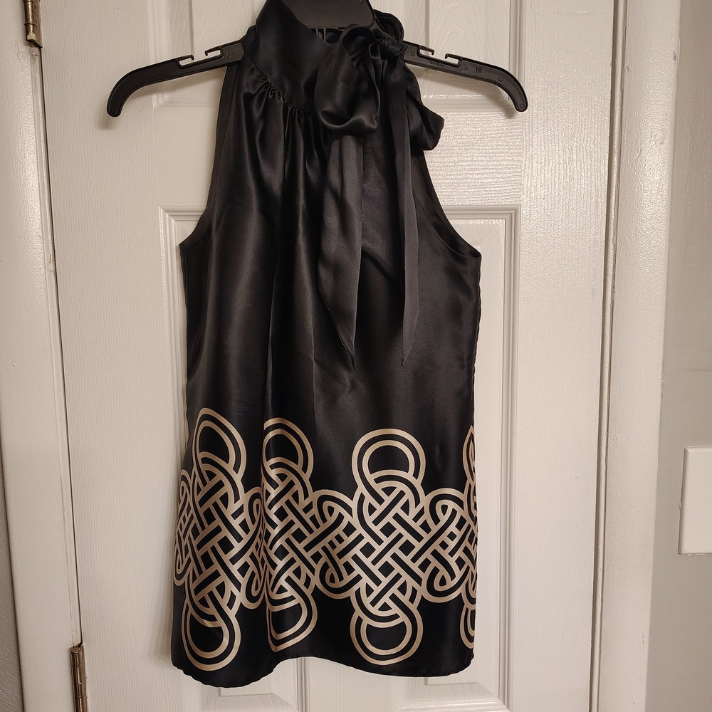 Banana Republic Black Silk Tie Neck Blouse